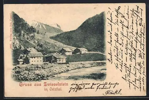 AK Zwieselstein, Ortspartie im Gebirge