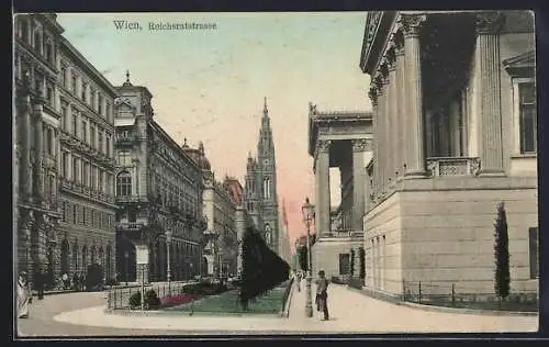 AK Wien, Reichsratstrasse, Partie mit Anlage und Kirche