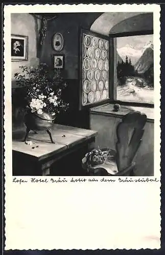 Künstler-AK Lofer, Hotel Bräu, Motiv aus dem Bräustübel