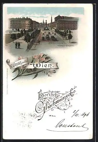 Lithographie Wien, Praterstrasse und Tegethof Monument