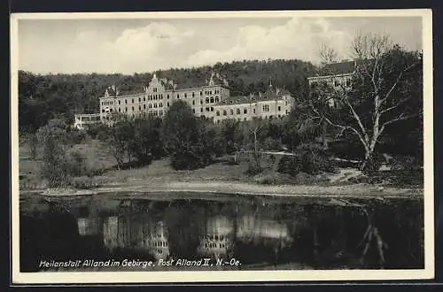 AK Alland /N.-Oe., Heilanstalt im Gebirge mit Seepartie