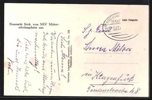 AK Neumarkt /Stmk., Ortsansicht vom NSV Müttererholungsheim aus