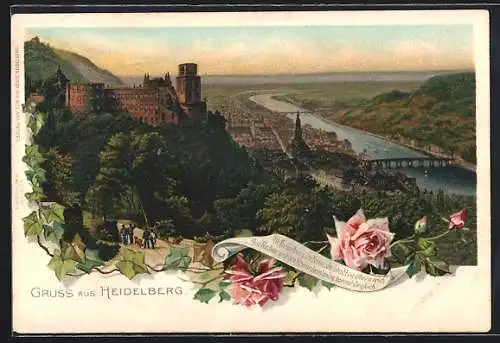 Lithographie Heidelberg / Neckar, Gesamtansicht