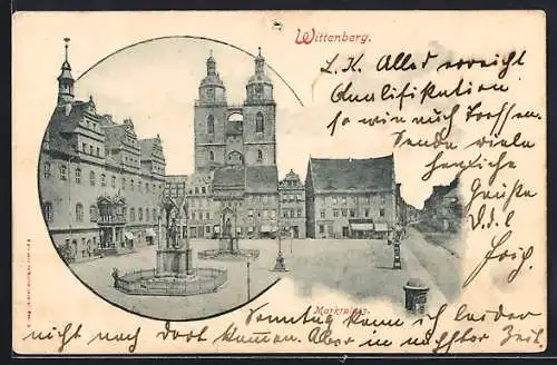 AK Wittenberg / Elbe, Marktplatz mit Geschäft und Denkmälern
