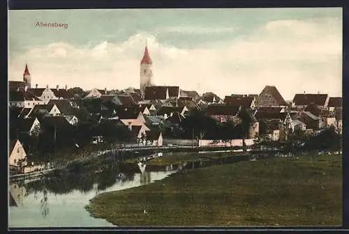 AK Abensberg / Hallertau, Teilansicht mit Fluss und Kirche