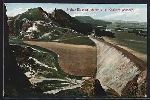 AK Timmenrode, Hoher Eisenbahndamm von der Kuxburg gesehen