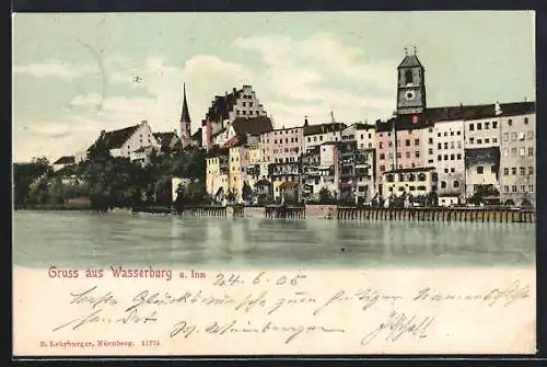 AK Wasserburg / Inn, Blick über den Inn auf die Stadt