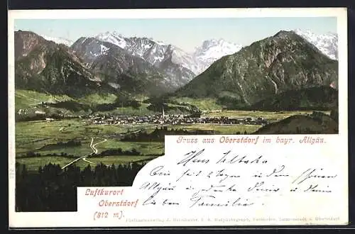 AK Oberstdorf /Bayr. Allgäu, Ortsansicht mit Bergpanorama