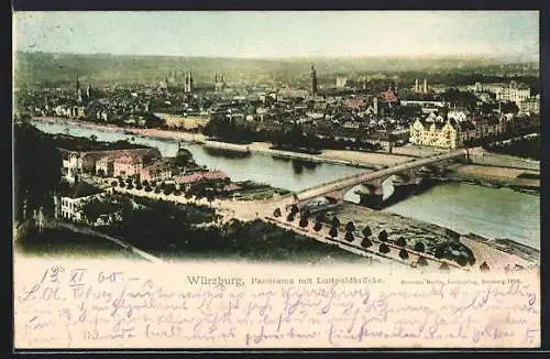 AK Würzburg, Panorama mit Luitpoldtbrücke