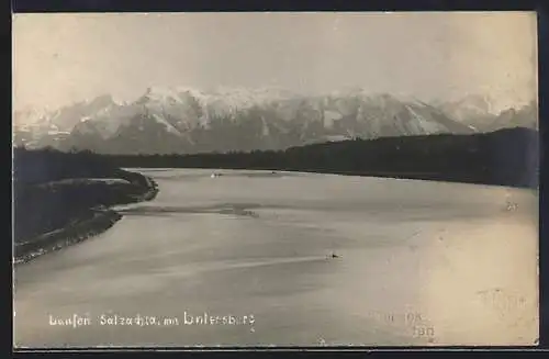 AK Laufen / Salzach, Flusspartie der Salzach mit Untersberg