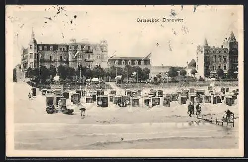 AK Zinnowitz, Strand mit Blick auf Hotels