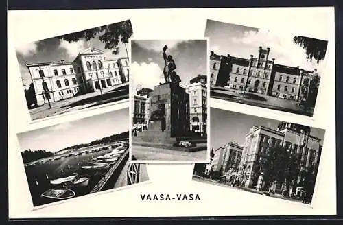 AK Vaasa, Denkmal und Hafenansicht