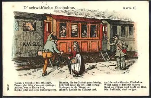 Künstler-AK Raucherabteil d` schwäb`sche Eisebahne, Karte II