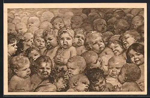 Künstler-AK Hermann Kaulbach: Deutschlands Zukunft, schreiende Babys, Kleinstkinder beim Schlafen