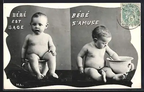 AK Bébé est sage, Bébé s`amuse, Kleinkind mit Nachttopf
