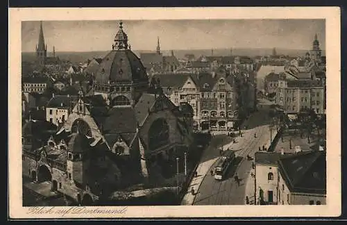 AK Dortmund, Teilansicht mit Synagoge, Strassenbahn