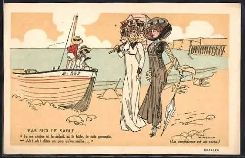 Künstler-AK sign. René Vincent: Frauen beim Strandspaziergang, Reklame für Crème Malaceine