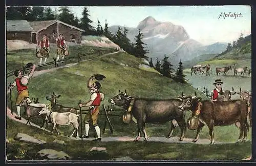 AK Alpfahrt zur Hütte auf der Alm