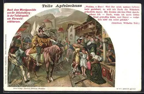 AK Gemälde Tell's Apfelschuss in der Tellskapelle am Vierwaldstättersee