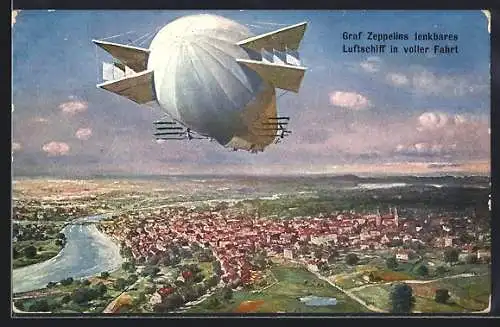 AK Graf Zeppelins lenkbares Luftschiff nimmt Fahrt auf