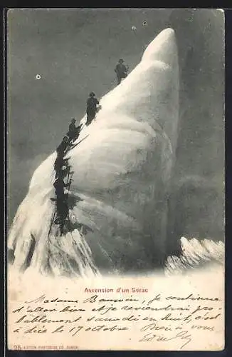 AK Ascension d`un Sérac, Bergsteiger auf dem Weg zum Gipfel