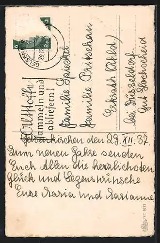 AK Kind auf Skiern im Wald, Briefe, Klee, Pilze, Neujahr