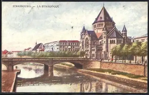 AK Strasbourg, La Synagogue, Blick zur Synagoge