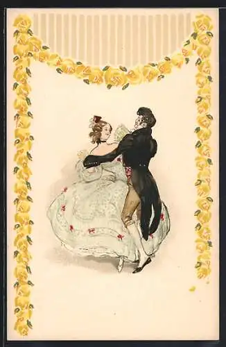 AK Paar beim Tanz mit Blumendekor