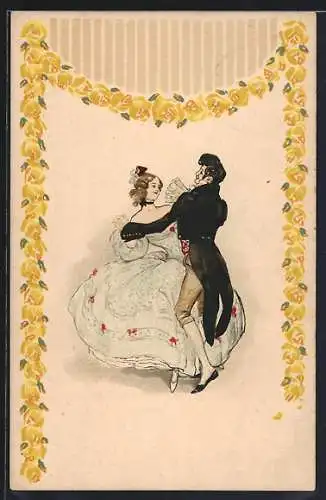 AK Paar beim Tanz mit Blumendekor