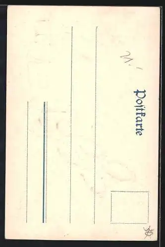 AK Vogel mit Posthorn auf von Maikäfern gezogenem Münzwagen