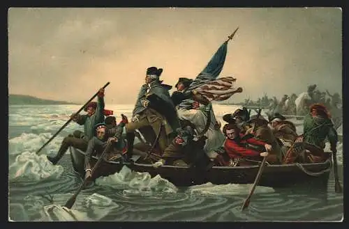 Künstler-AK Washingstons Übergang über den Delaware 1776, Präsident der USA