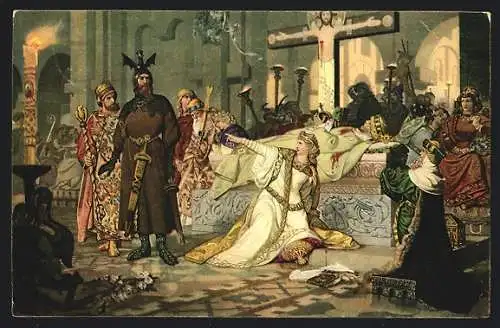 AK Chriemhilde an der Bahre Siegfrieds, Nibelungen