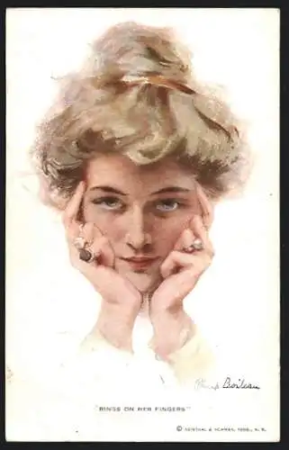 Künstler-AK Philip Boileau: Rings on her fingers, Fräulein mit Ringen an beiden Händen