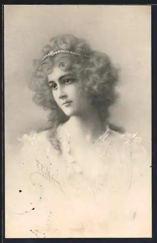 Künstler-AK Wichera, M. Munk Nr. 829: Fräulein mit Perlenkette im Haar