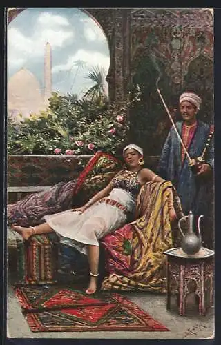 AK Arabische Frau auf Diwan liegend