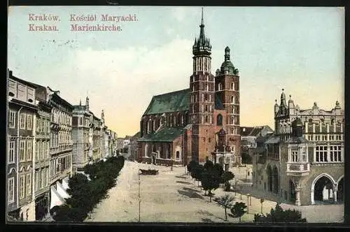 AK Kraków, Glowny Rynek z kosciolem N. Panny Maryi