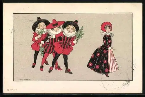 Künstler-AK Florence Hardy: Männer stehen Schlange