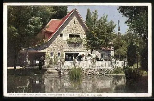 AK Stuttgart, Bau-Ausstellung 1908, Gasthaus am Teich