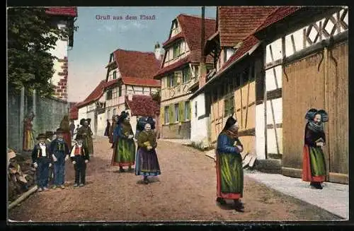 AK Frauen aus dem Elsass in Trachten