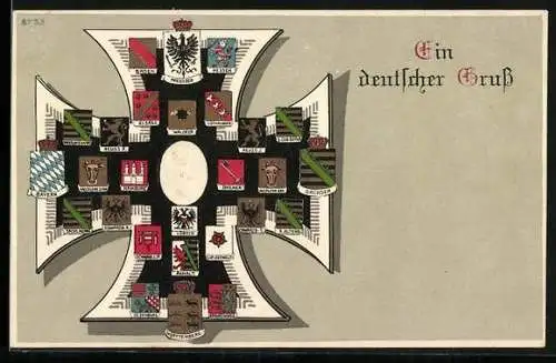 Künstler-AK Bruno Bürger & Ottillie Nr.8753: Eisernes Kreuz mit Wappen deutscher Königshäuser