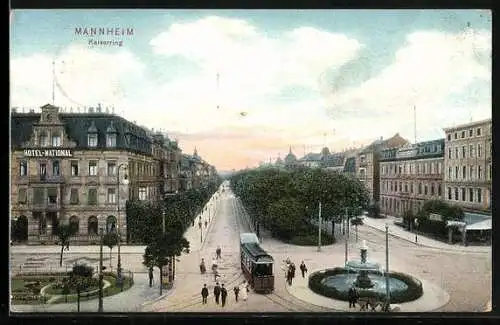 AK Mannheim, Kaiserring mit Strassenbahn