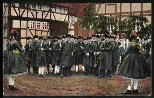 AK Gruppenbild junger Schwälmer, hessische Tracht