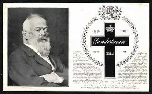 AK Prinzregent Luitpold im Portrait, Landestrauer-Postkarte