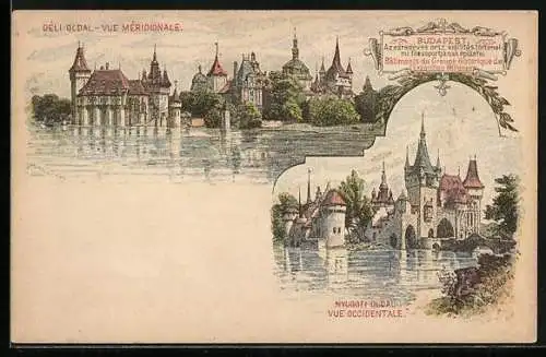 Lithographie Budapest, Exposition Millénaire 1897, Ausstellungsgebäude