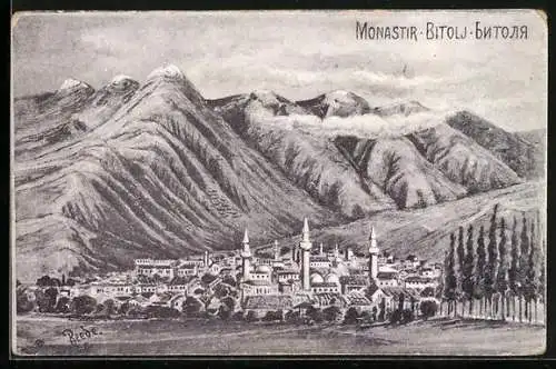 Künstler-AK Monastir, Panorama