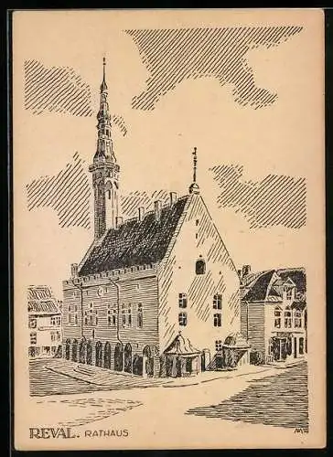 Künstler-AK Reval, Darstellung vom Rathaus