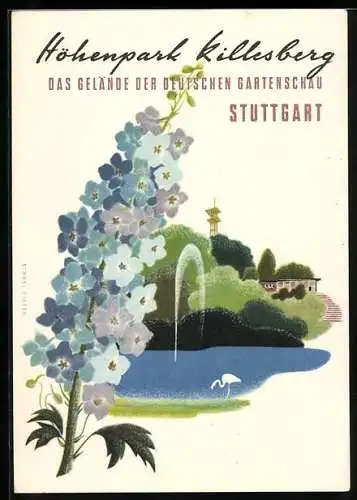 Künstler-AK Stuttgart, Deutsche Gartenschau 1955, Höhenpark Killesberg