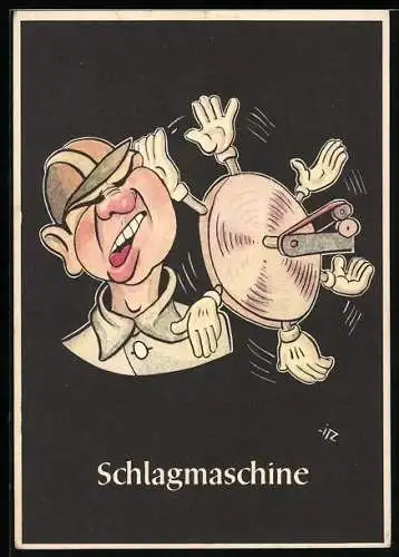 Künstler-AK sign. H. Moritz: Lustige Gezähekiste - 48 bergmännische Begriffe, Bild 27, Schlagmaschine