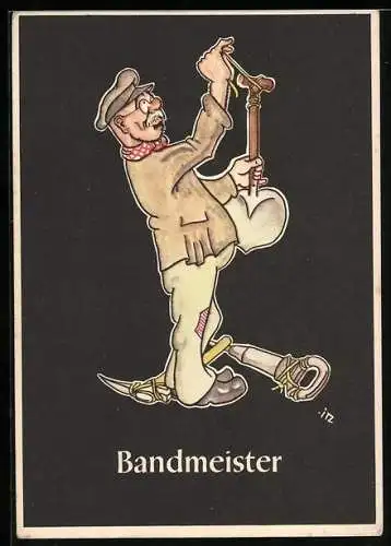 Künstler-AK sign. H. Moritz: Lustige Gezähekiste - 48 bergmännische Begriffe, Bild 25, Bandmeister