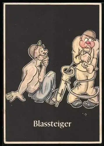 Künstler-AK sign. H. Moritz: Lustige Gezähekiste - 48 bergmännische Begriffe, Bild 47, Blassteiger